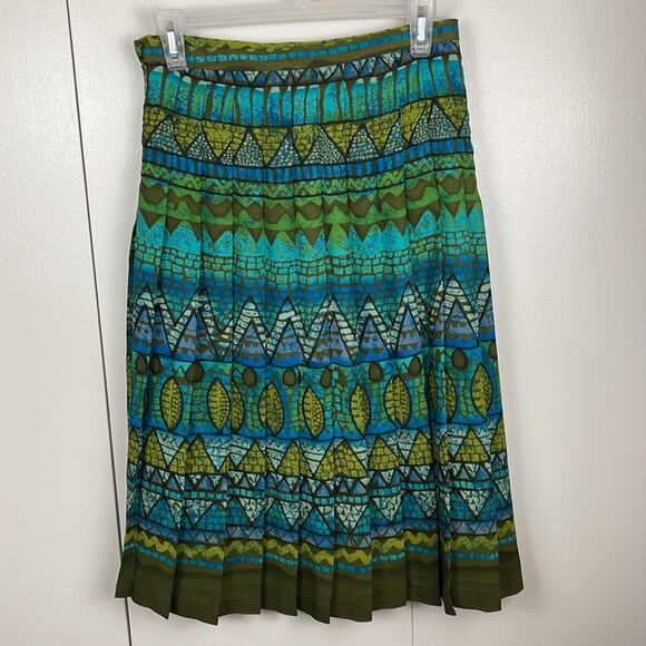 Intriguing Threads Skirt Size 4 Pleated Lined Green Southwest Print Polyester - Picture 4 of 8